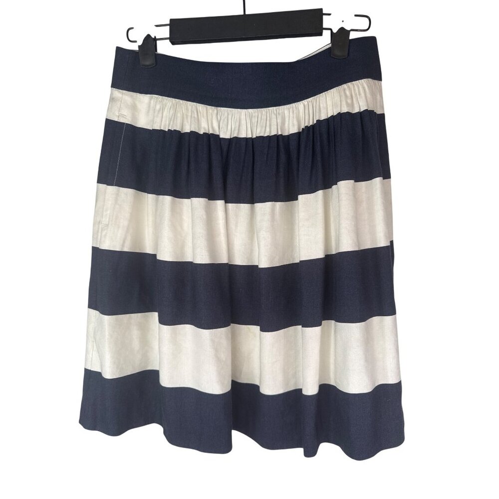2/$30 Banana Republic Petite OP Striped Linen/Rayon Blend Skirt Navy/White Mini